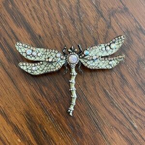Joan Rivers Dragonfly Brooch with Green and Gold Accents